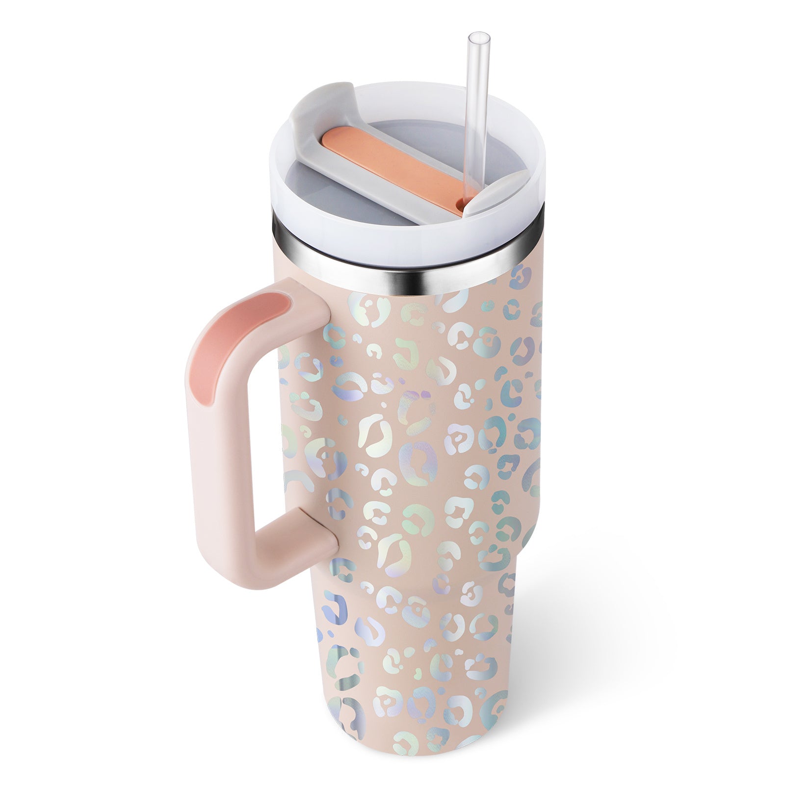 40 Oz Tumbler With Handle Straw Insulated, Stainless Steel Spill Proof With Lid Tapered Mug Gifts For Valentine Lover Suitable For Car Gym Office Travel