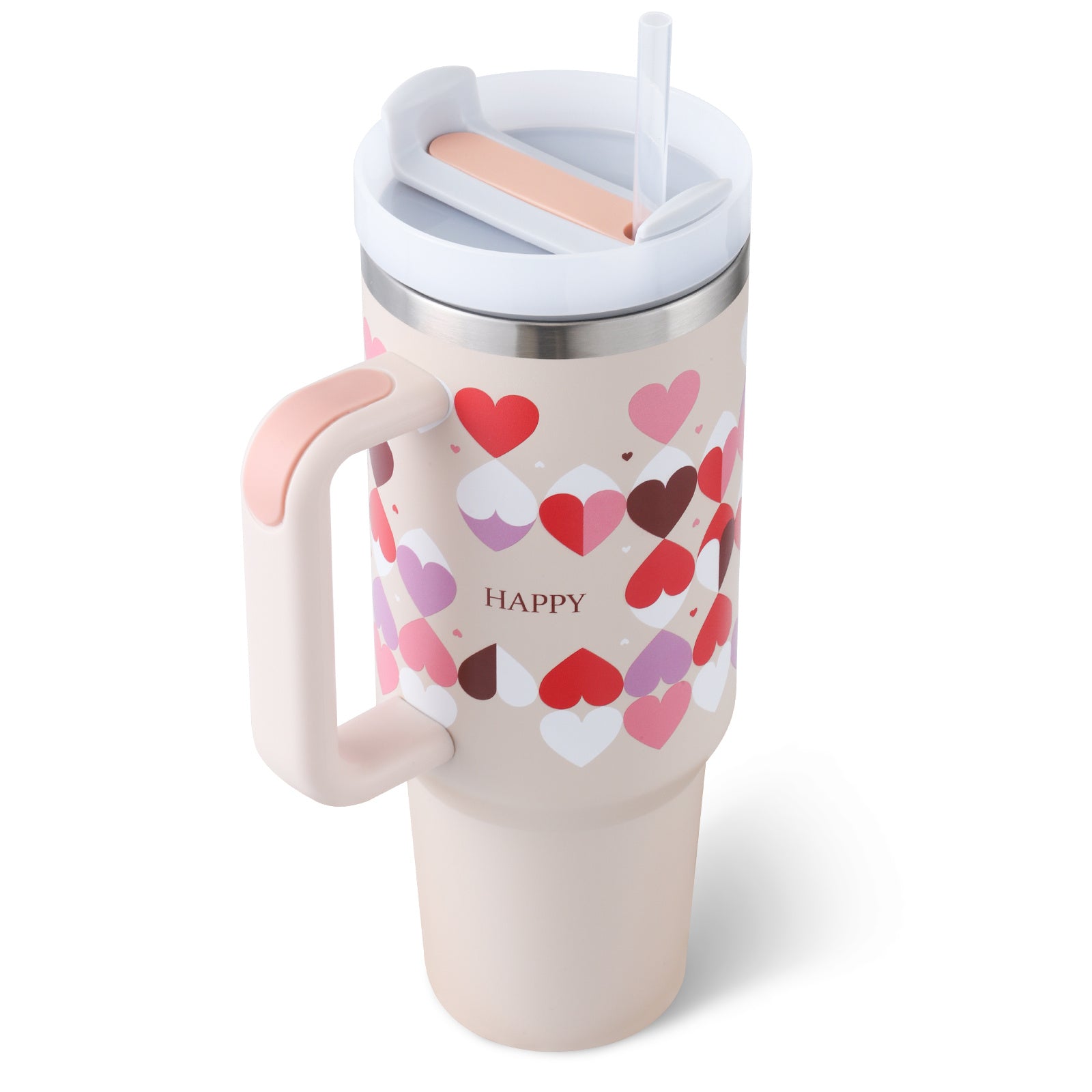 40 Oz Tumbler With Handle Straw Insulated, Stainless Steel Spill Proof With Lid Tapered Mug Gifts For Valentine Lover Suitable For Car Gym Office Travel