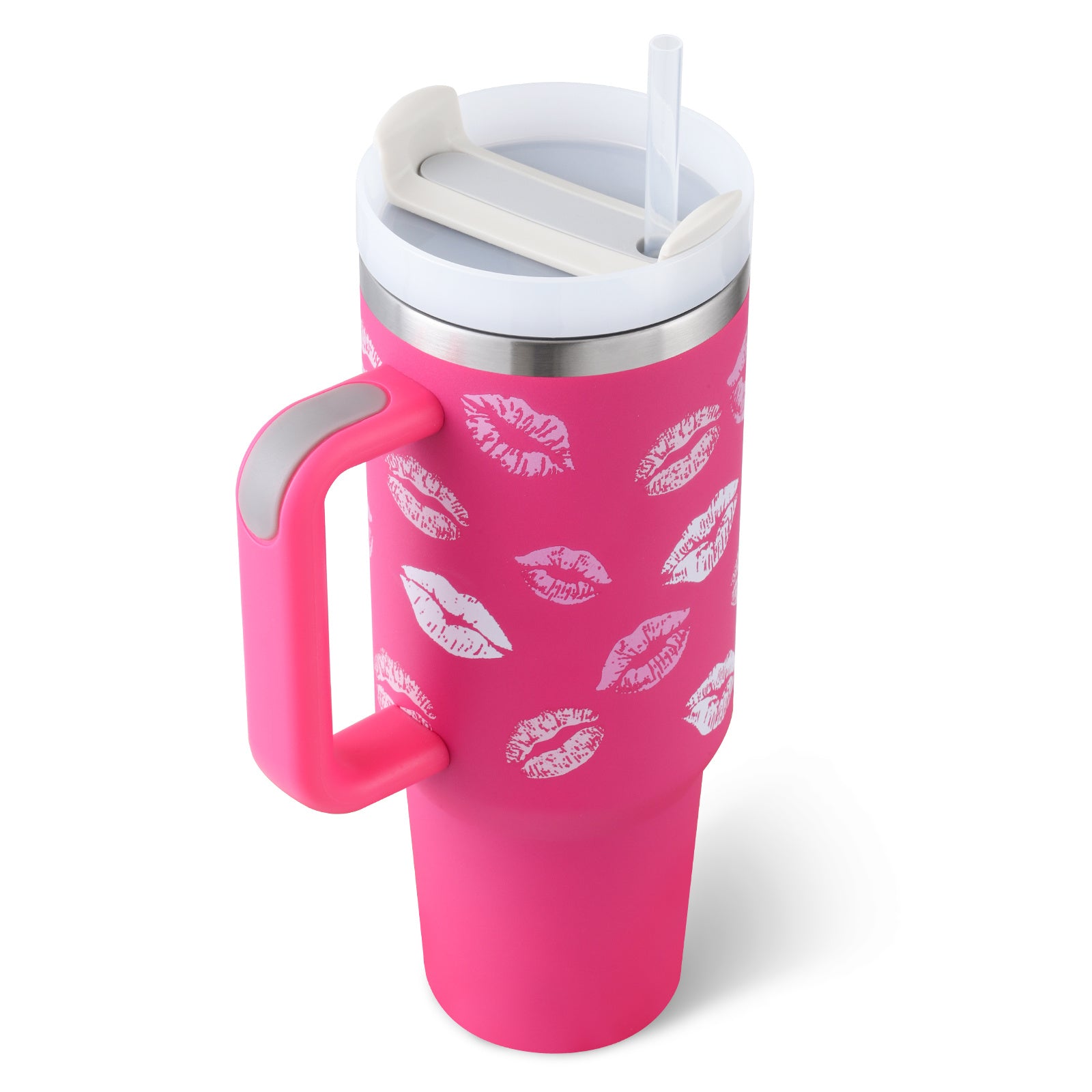 40 Oz Tumbler With Handle Straw Insulated, Stainless Steel Spill Proof With Lid Tapered Mug Gifts For Valentine Lover Suitable For Car Gym Office Travel