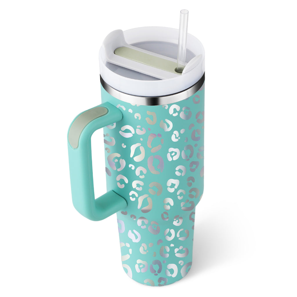 40 Oz Tumbler With Handle Straw Insulated, Stainless Steel Spill Proof With Lid Tapered Mug Gifts For Valentine Lover Suitable For Car Gym Office Travel